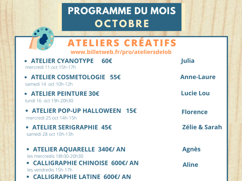 programme d'octobre aux Ateliers de l'Ouvre-Boîtes