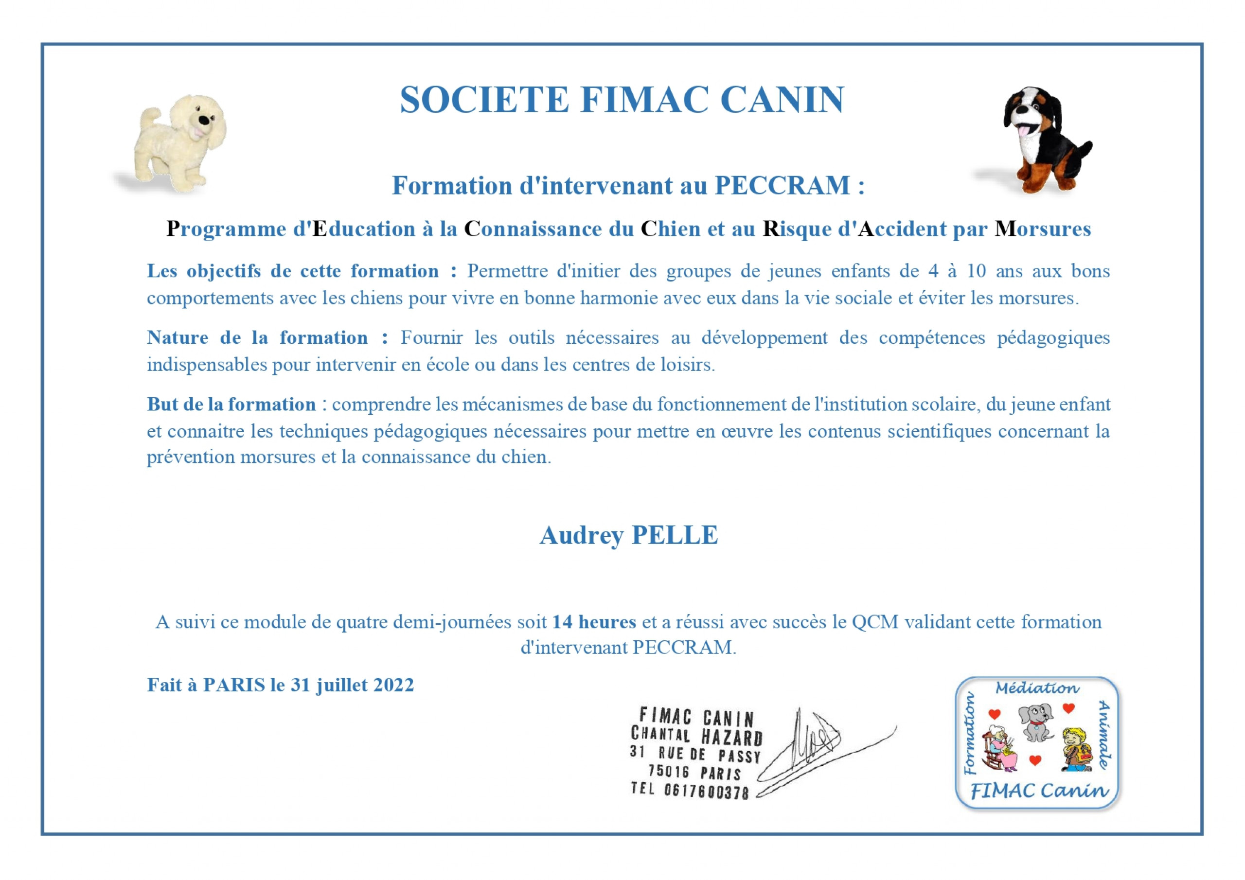 PECCRAM (Programme d’Education à la Connaissance du Chien & au Risque d’Accident par Morsure)