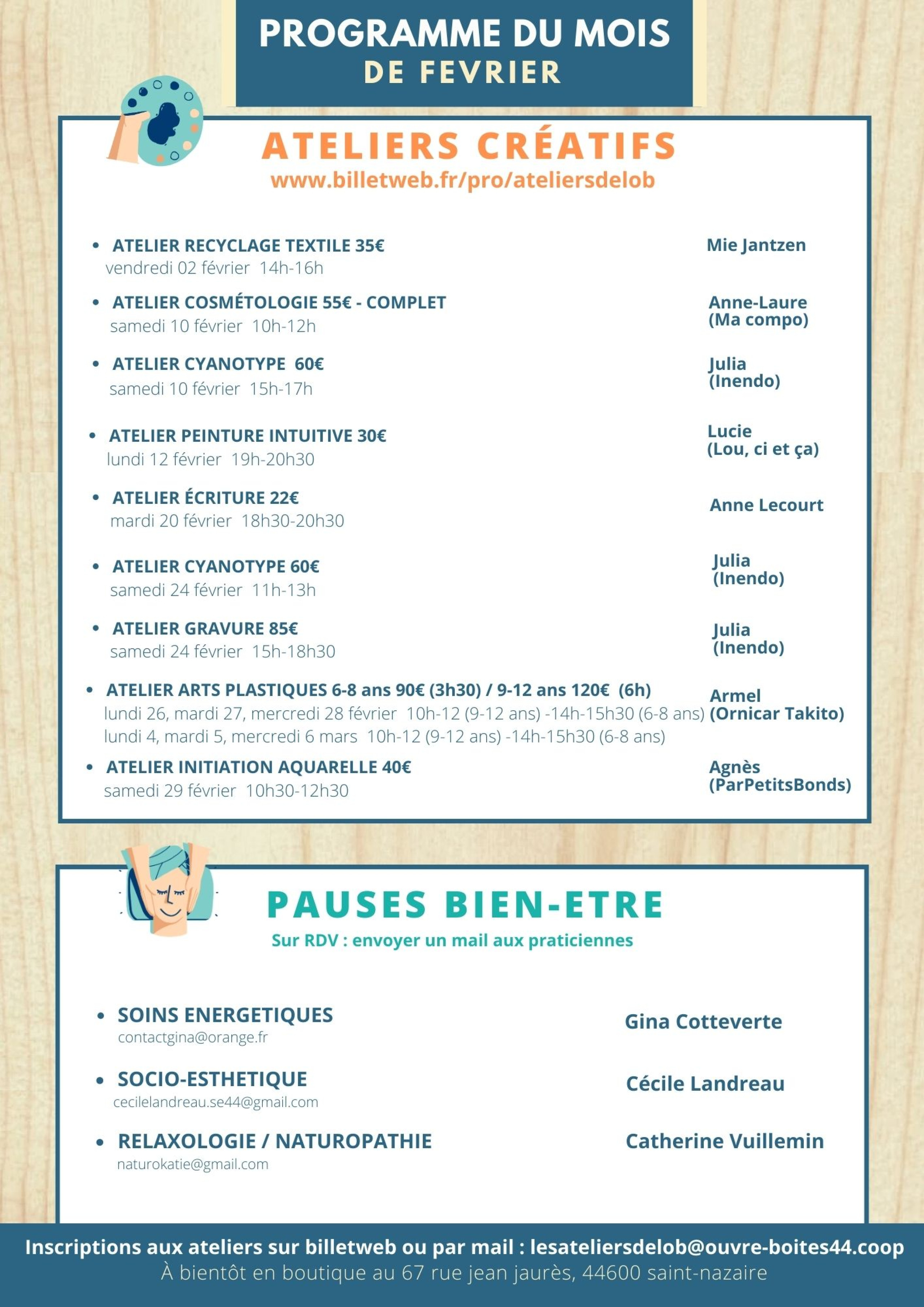 Programme février ateliers Programme février ateliers