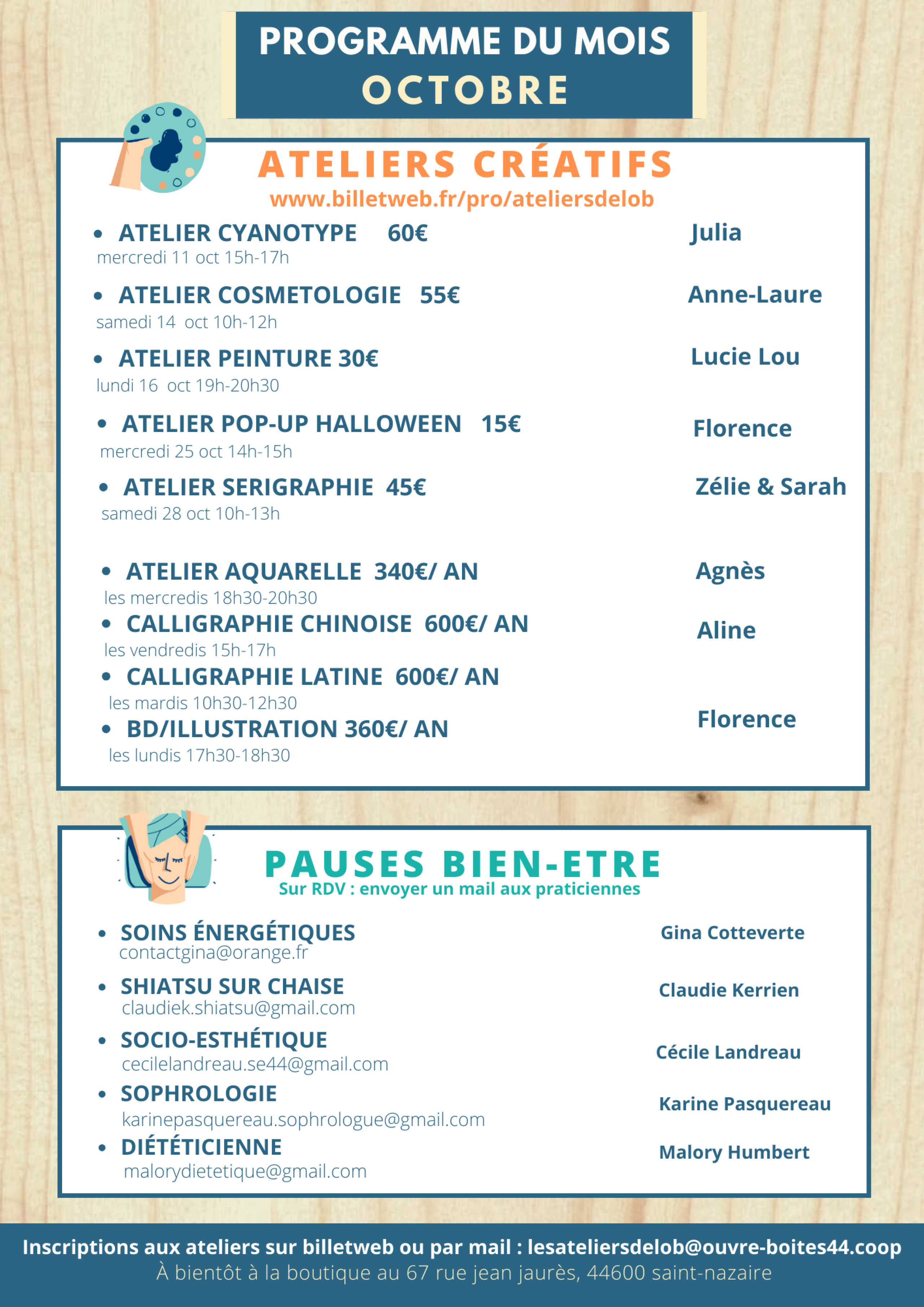 programme d'octobre aux Ateliers de l'Ouvre-Boîtes programme d'octobre aux Ateliers de l'Ouvre-Boîtes