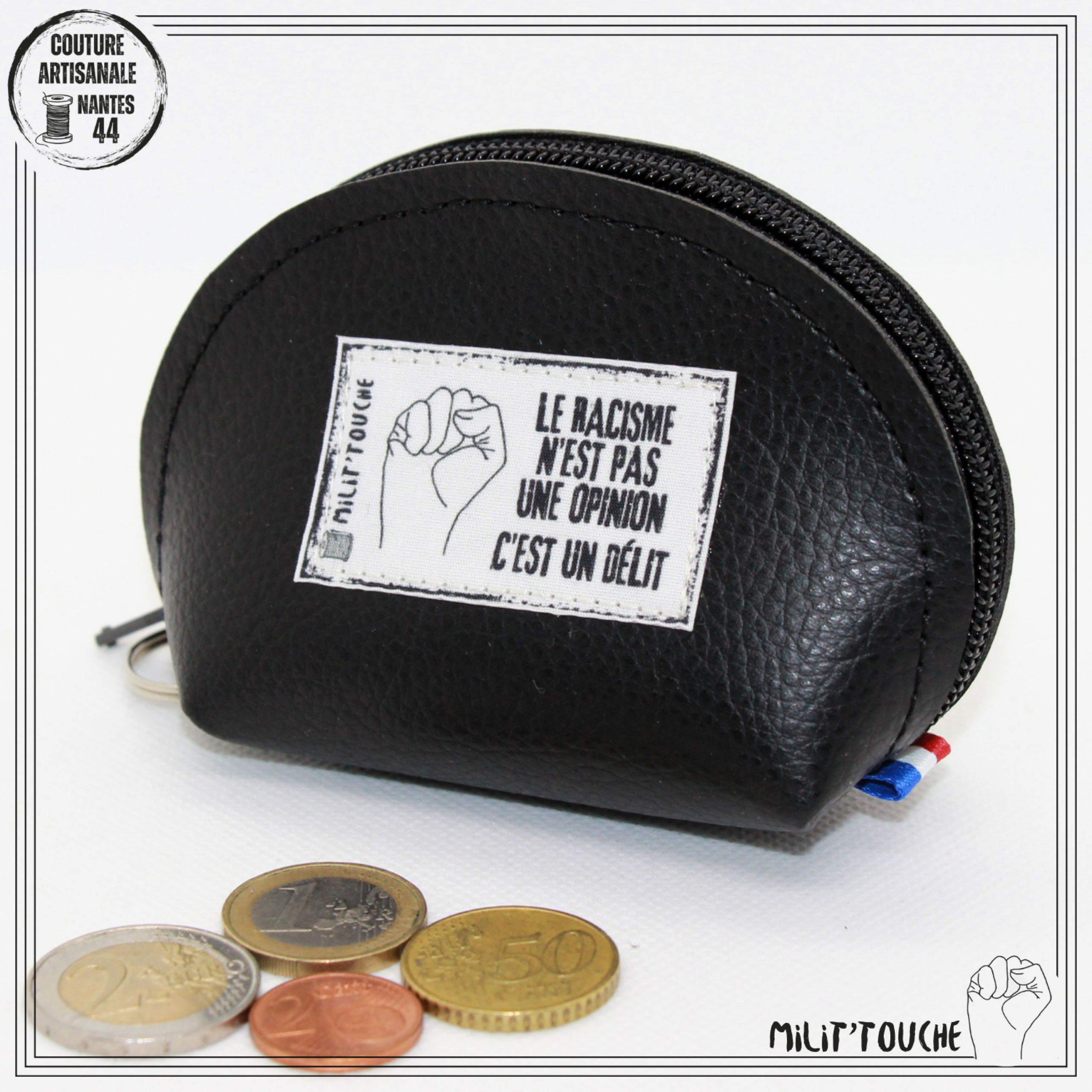 Porte-monnaie noir "Le racisme n'est pas une opinion, c'est un délit"