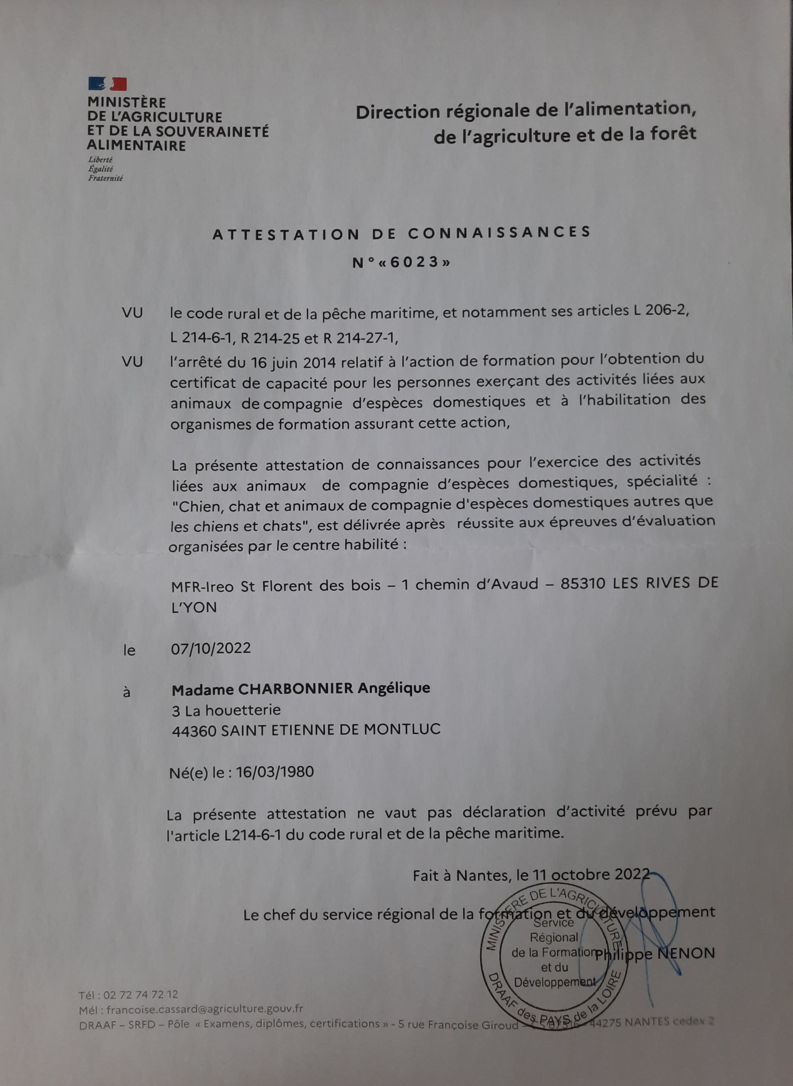 attestation de compétences