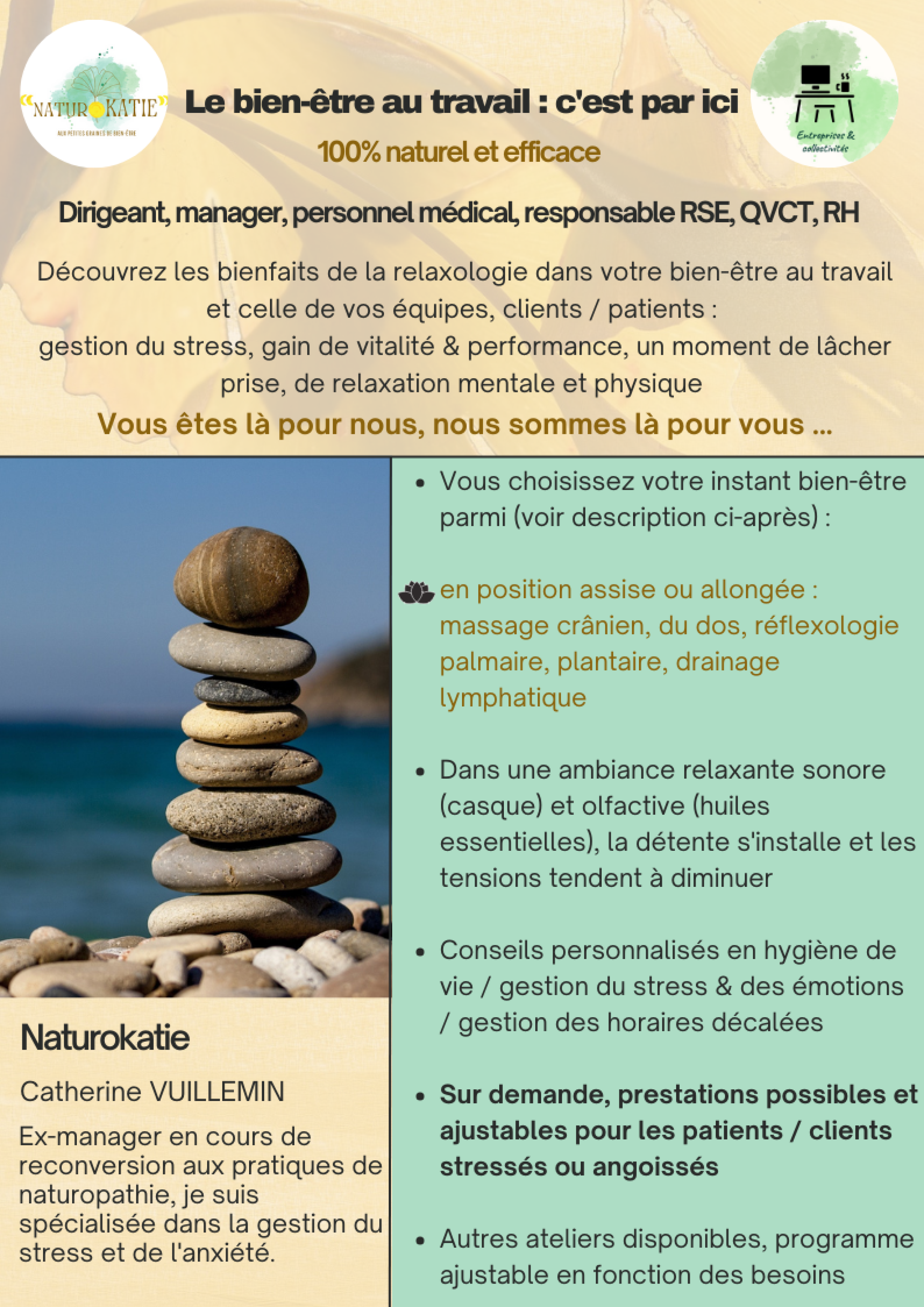Dirigeant, manager, personnel médical, responsable RSE, QVCT, RH ...Le bien-être au travail : c'est par ici offre pour entreprises / collectivités (1)
