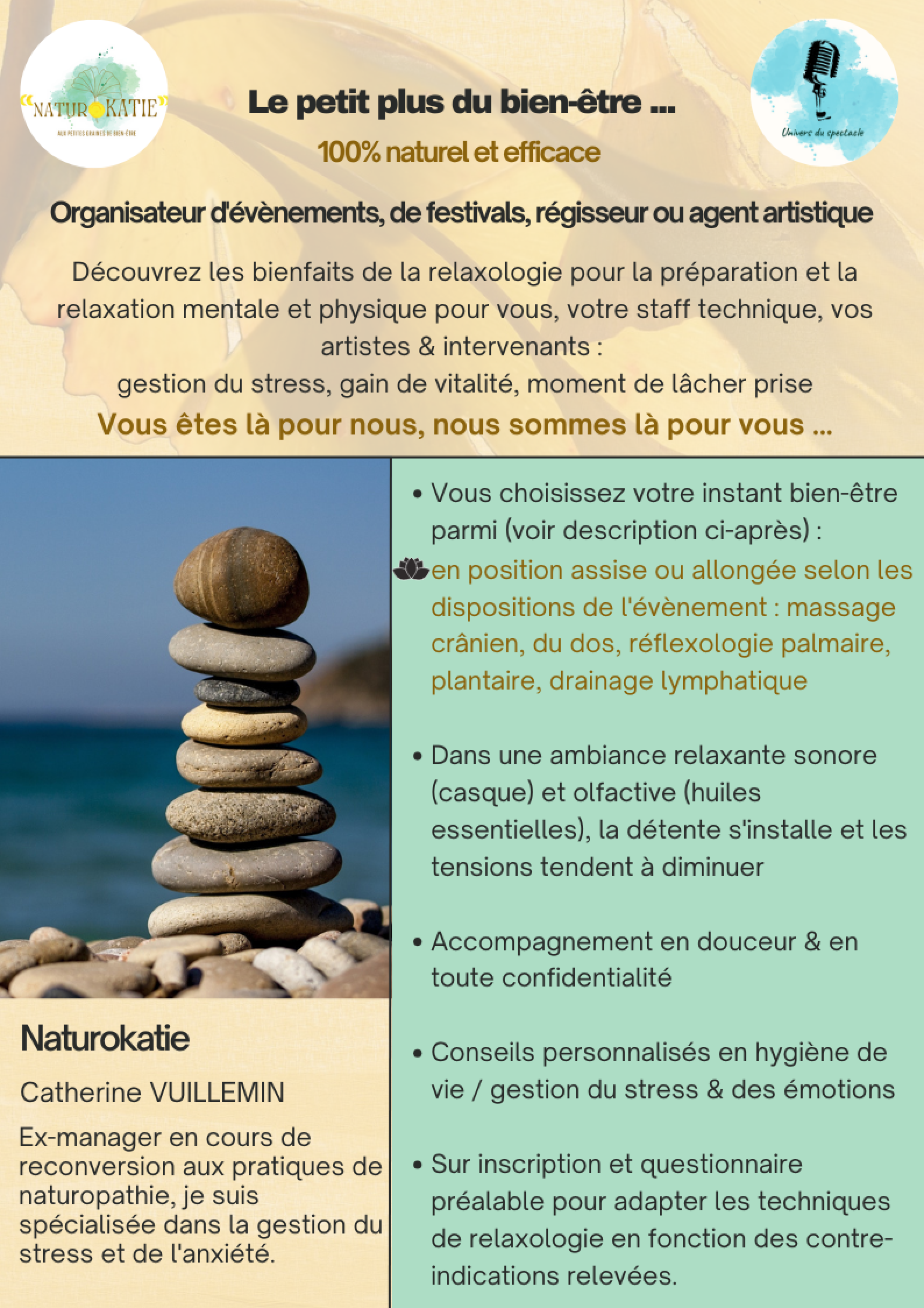 Organisateur d'évènements, de festivals, régisseur ou agent artistique ... le petit plus du bien-être de vos événements offre pour organisateurs d'événements (1)