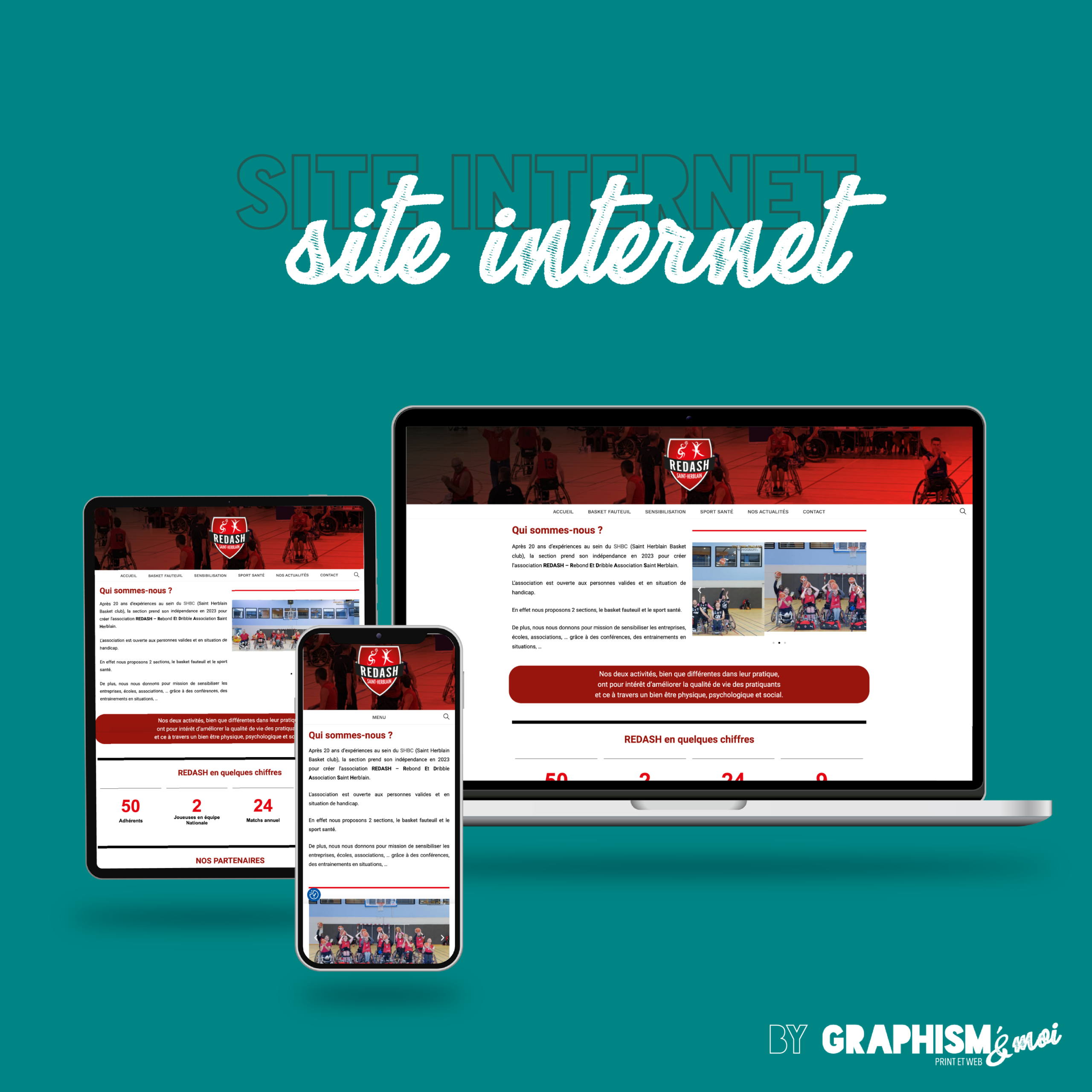 Création d'un site web pour une association de basket fauteuil www.redash.com Visuel du site web www.redash.com