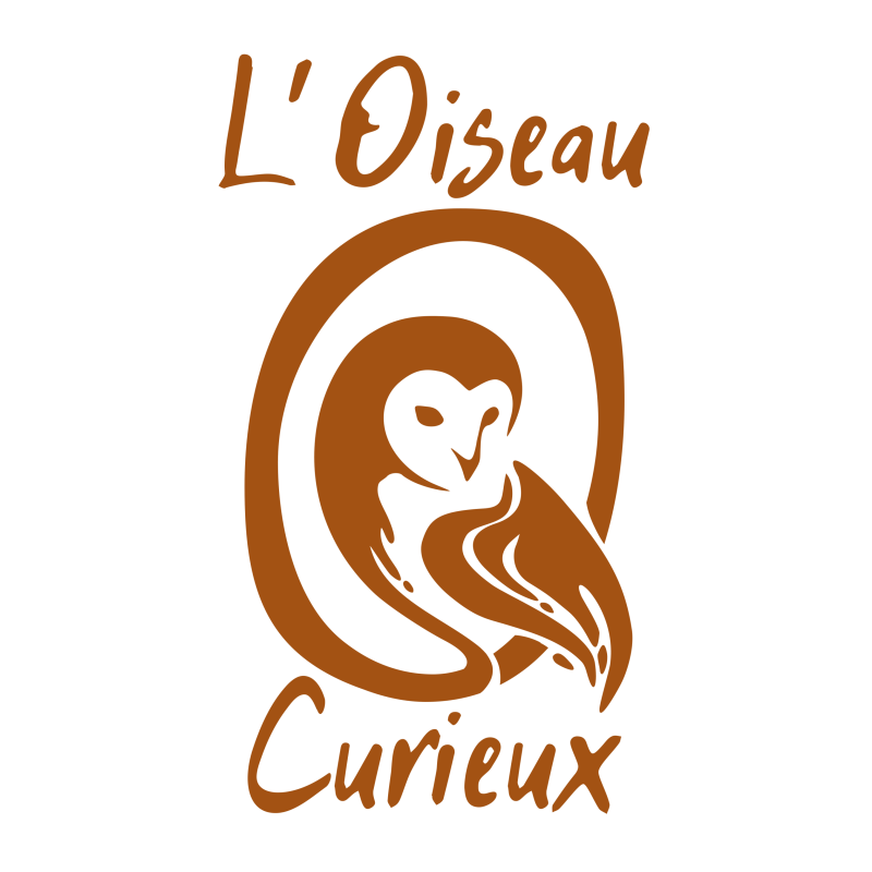 Logo L'Oiseau Curieux (chouette perchée dans un cercle)